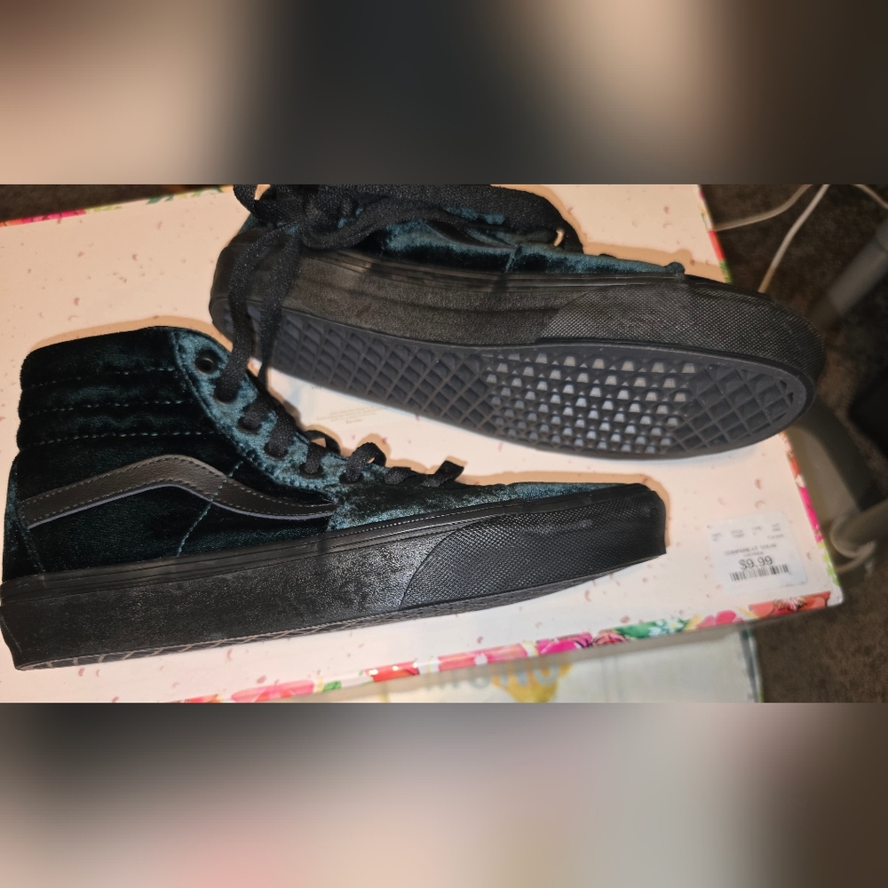 Dark Green Velvet Sneakers - Picture 8 of 11